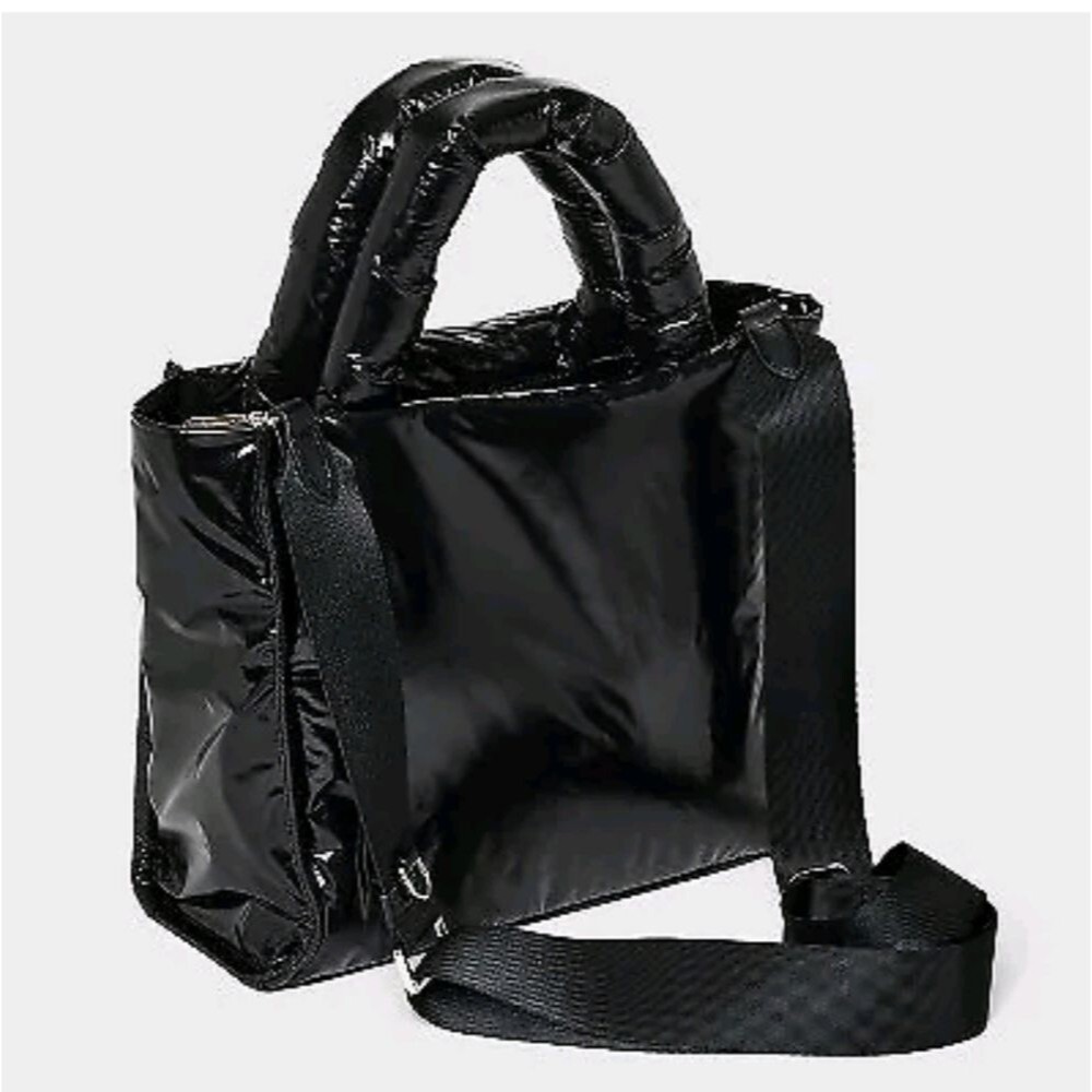 A New Day Black Puffer Mini Tote Bag Crossbody Lightweight Nylon Shoulder Purse